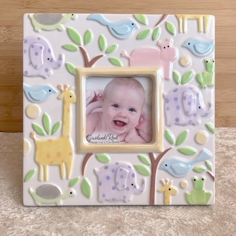 Brand New Grasslands Road Pastel Jungle Animals Square Ceramic Baby Photo Frame